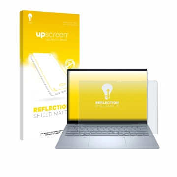 Front side of a product packaging with the brand logo upscreen. Next to it is the device Dell 14 Plus 2-in-1 shown with the co