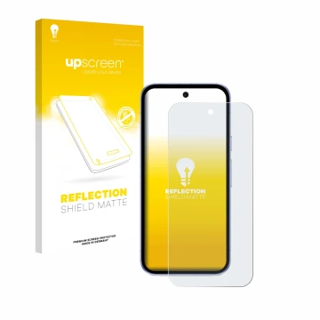 Front side of a product packaging with the brand logo upscreen. Next to it is the device Google Pixel 9a shown with the corres