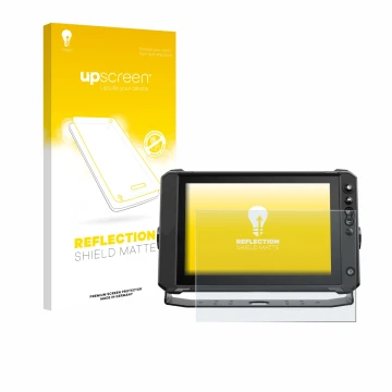 Front side of a product packaging with the brand logo upscreen. Next to it is the device Lowrance Elite FS 10 shown with the c