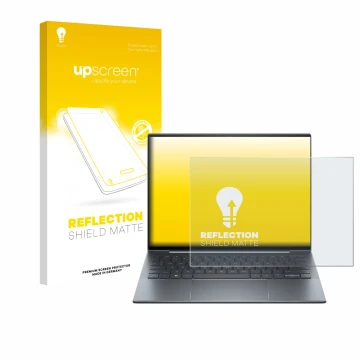 Front side of a product packaging with the brand logo upscreen. Next to it is the device HP Dragonfly 13.5