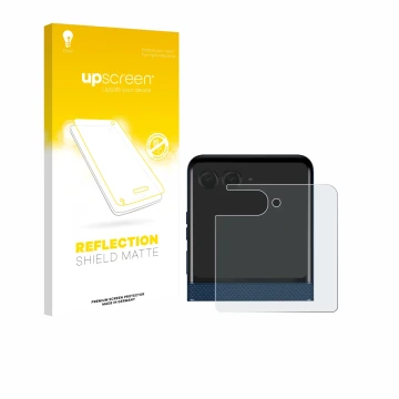 Front side of a product packaging with the brand logo upscreen. Next to it is the device Motorola Razr 60 (Back display) shown