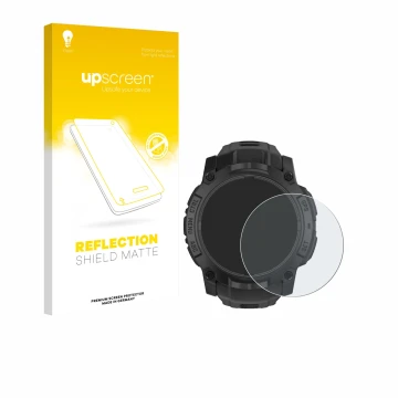 Front side of a product packaging with the brand logo upscreen. Next to it is the device Garmin Instinct 3 Solar Tactical Edit
