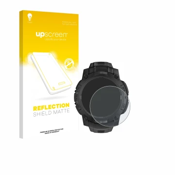 Front side of a product packaging with the brand logo upscreen. Next to it is the device Garmin Instinct 3 Solar Tactical Edit