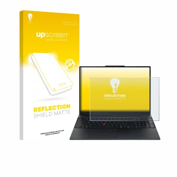 Front side of a product packaging with the brand logo upscreen. Next to it is the device Lenovo ThinkPad E16 Gen 3 shown with 