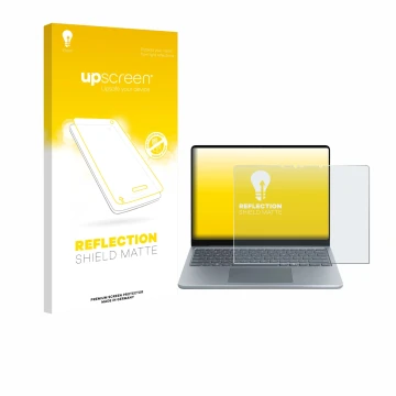 Front side of a product packaging with the brand logo upscreen. Next to it is the device Microsoft Surface Laptop 13