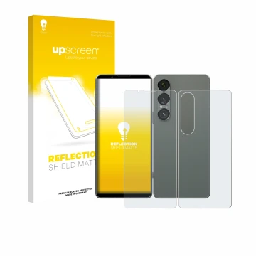 Front side of a product packaging with the brand logo upscreen. Next to it is the device Sony Xperia 1 VII (Front+Back) shown 