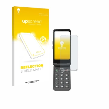 Front side of a product packaging with the brand logo upscreen. Next to it is the device Doro Aurora A20 shown with the corres