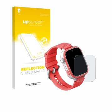 Front side of a product packaging with the brand logo upscreen. Next to it is the device AngelTech Kids Smartwatch Ultra 1.83