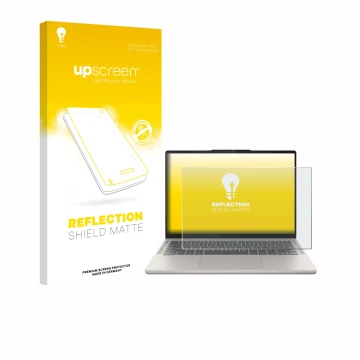 Front side of a product packaging with the brand logo upscreen. Next to it is the device Lenovo Chromebook Plus 14 shown with 