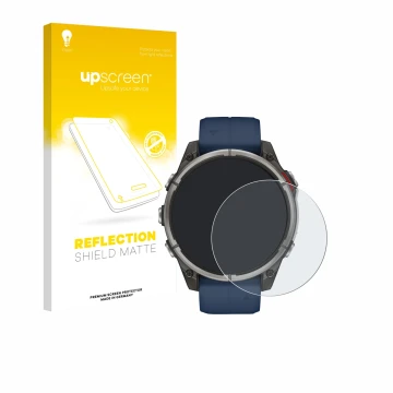 Front side of a product packaging with the brand logo upscreen. Next to it is the device Garmin quatix 8 (47 mm) shown with th