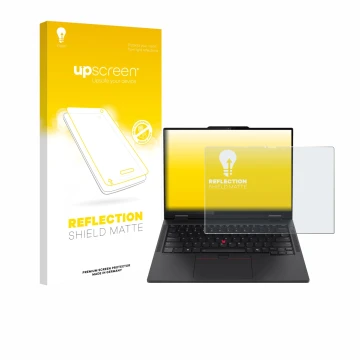 Front side of a product packaging with the brand logo upscreen. Next to it is the device Lenovo ThinkPad T14s 2-in-1 shown wit