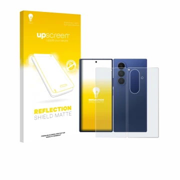 Front side of a product packaging with the brand logo upscreen. Next to it is the device Samsung Galaxy Z Fold 7 (Front+Back) 