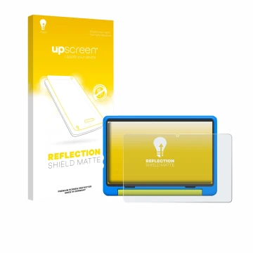 Front side of a product packaging with the brand logo upscreen. Next to it is the device Happybe Kids Tablet 10