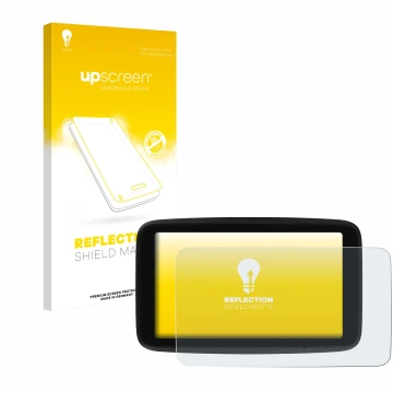 Front side of a product packaging with the brand logo upscreen. Next to it is the device TomTom GO Classic 6