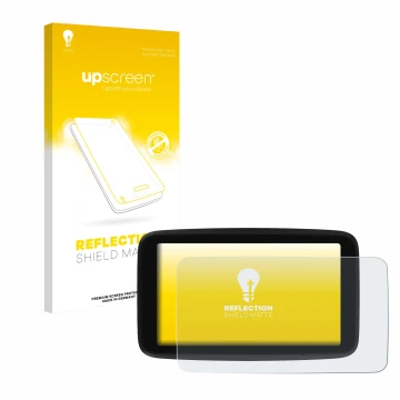 Front side of a product packaging with the brand logo upscreen. Next to it is the device TomTom GO Classic 5
