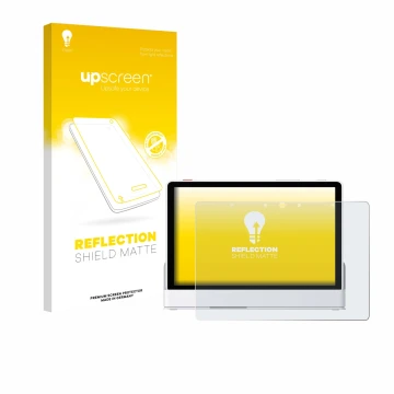 Front side of a product packaging with the brand logo upscreen. Next to it is the device eufy Smart Display E10 shown with the