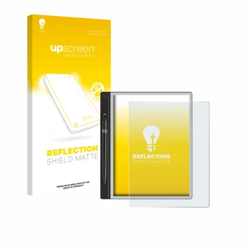 Front side of a product packaging with the brand logo upscreen. Next to it is the device Montblanc Digital Paper shown with th