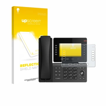 Front side of a product packaging with the brand logo upscreen. Next to it is the device Snom D865 shown with the correspondin