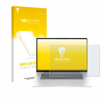 Front side of a product packaging with the brand logo upscreen. Next to it is the device HP OmniBook 5 16 shown with the corre