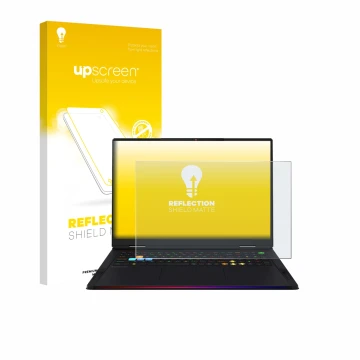 Front side of a product packaging with the brand logo upscreen. Next to it is the device MSI Raider A18 HX shown with the corr