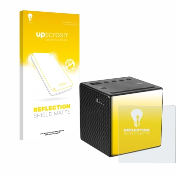 Front side of a product packaging with the brand logo upscreen. Next to it is the device Sony ICF-C1 shown with the correspond