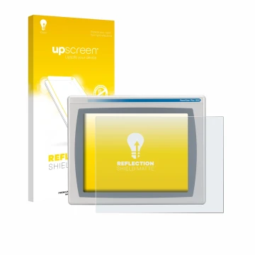 Front side of a product packaging with the brand logo upscreen. Next to it is the device Allen Bradly HMI AB 2711P-RDT15C show