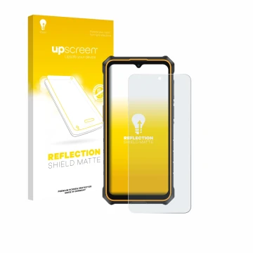 Front side of a product packaging with the brand logo upscreen. Next to it is the device Ulefone RugKing 3 Pro shown with the 