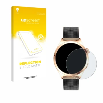 Front side of a product packaging with the brand logo upscreen. Next to it is the device Niolina Smartwatch 1.27