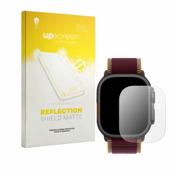 Front side of a product packaging with the brand logo upscreen. Next to it is the device Apple Watch Ultra 4 (49 mm) shown wit