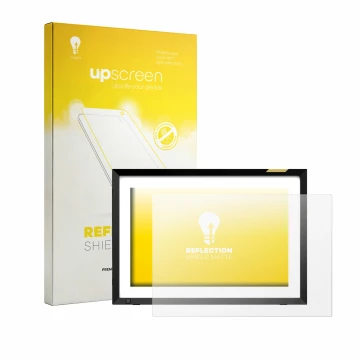 Front side of a product packaging with the brand logo upscreen. Next to it is the device Nixplay Klassischer 10.1