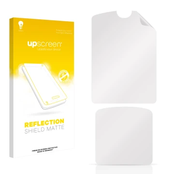 Front side of a product packaging with the brand logo upscreen. Next to it is the corresponding screen protector.