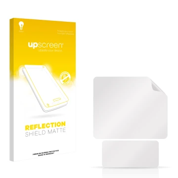 Front side of a product packaging with the brand logo upscreen. Next to it is the corresponding screen protector.