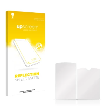 Front side of a product packaging with the brand logo upscreen. Next to it is the corresponding screen protector.