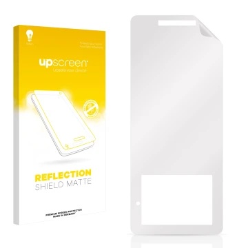 Front side of a product packaging with the brand logo upscreen. Next to it is the corresponding screen protector.