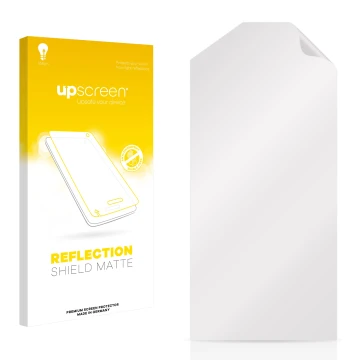Front side of a product packaging with the brand logo upscreen. Next to it is the corresponding screen protector.