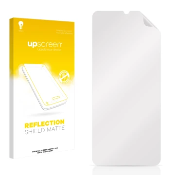 Front side of a product packaging with the brand logo upscreen. Next to it is the corresponding screen protector.