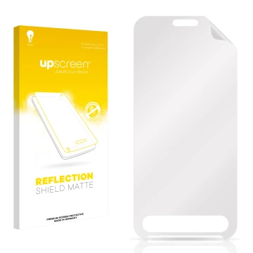 Front side of a product packaging with the brand logo upscreen. Next to it is the corresponding screen protector.