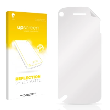 Front side of a product packaging with the brand logo upscreen. Next to it is the corresponding screen protector.