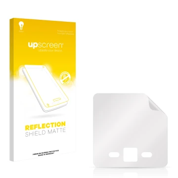 Front side of a product packaging with the brand logo upscreen. Next to it is the corresponding screen protector.
