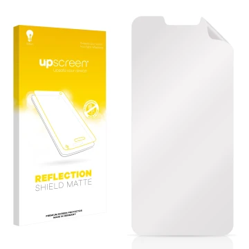 Front side of a product packaging with the brand logo upscreen. Next to it is the corresponding screen protector.