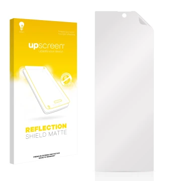 Front side of a product packaging with the brand logo upscreen. Next to it is the corresponding screen protector.