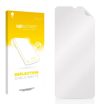 Front side of a product packaging with the brand logo upscreen. Next to it is the corresponding screen protector.