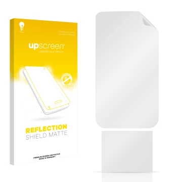 Front side of a product packaging with the brand logo upscreen. Next to it is the corresponding screen protector.