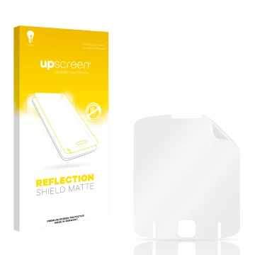 Front side of a product packaging with the brand logo upscreen. Next to it is the corresponding screen protector.