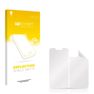 Front side of a product packaging with the brand logo upscreen. Next to it is the corresponding screen protector.