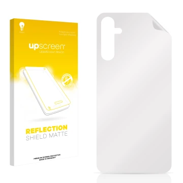 Front side of a product packaging with the brand logo upscreen. Next to it is the corresponding screen protector.