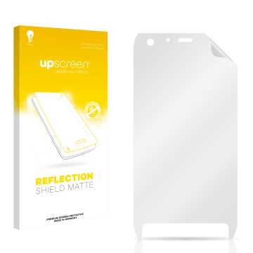 Front side of a product packaging with the brand logo upscreen. Next to it is the corresponding screen protector.