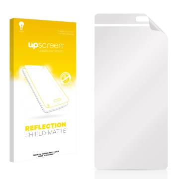Front side of a product packaging with the brand logo upscreen. Next to it is the corresponding screen protector.