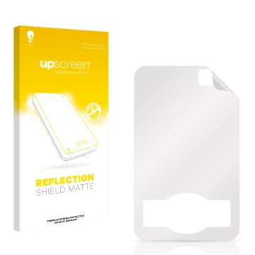 Front side of a product packaging with the brand logo upscreen. Next to it is the corresponding screen protector.