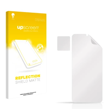 Front side of a product packaging with the brand logo upscreen. Next to it is the corresponding screen protector.